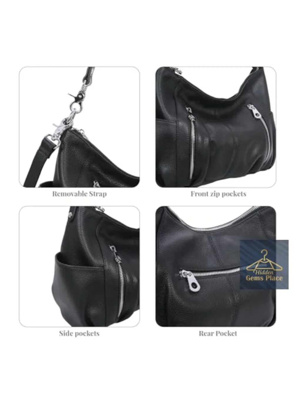 Genuine Leather Hobo Bag Crossbody Satchel with Removable Straps 2 Compartments